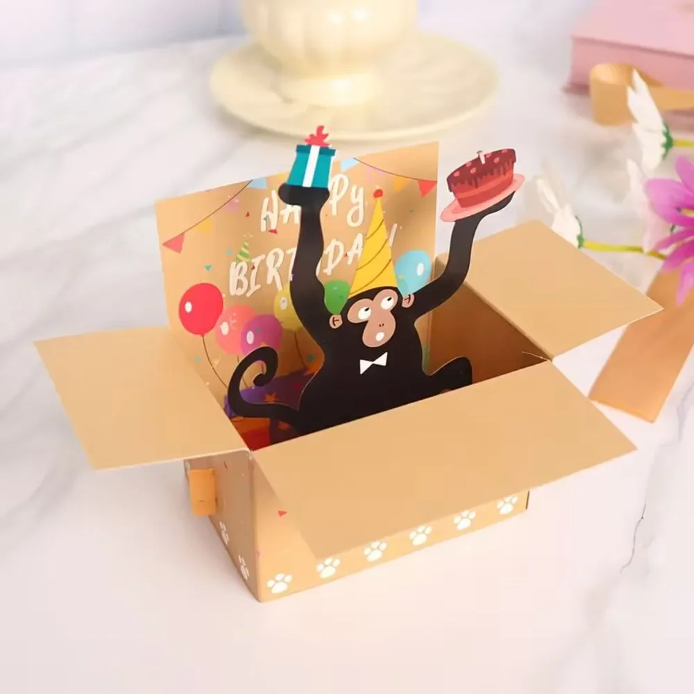 3D Pop Up Birthday Greeting Card Silly Monkey Funny Dad Mom Office Colorful Fun